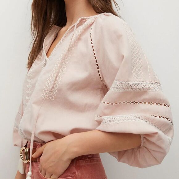 Mango Cotton Linen Blouse Embroidered New - Picture 3 of 8